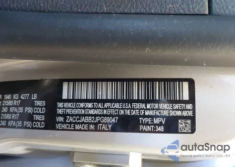 2018 Jeep Renegade Latitude Fwd z USA, uszkodzony, nr VIN ZACCJABB2JPG89047